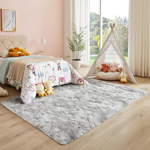 Fluffy Modern Area Rugs for Living Room Bedroom Plush High Pile Tie-Dyed Rug Non-Slip Kids Girls Room Nursery Home Decor Carpet