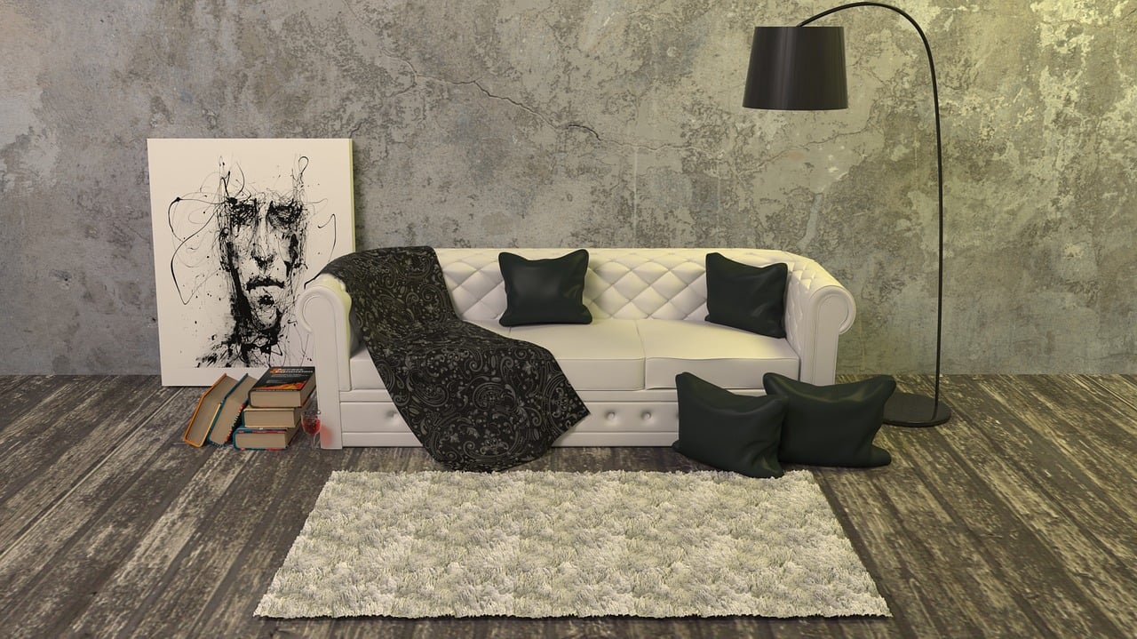 Modern living room with white sofa